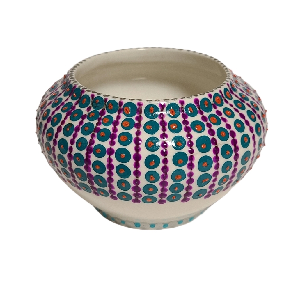 Handpainted Red Green Purple Dots Trinket Bowl